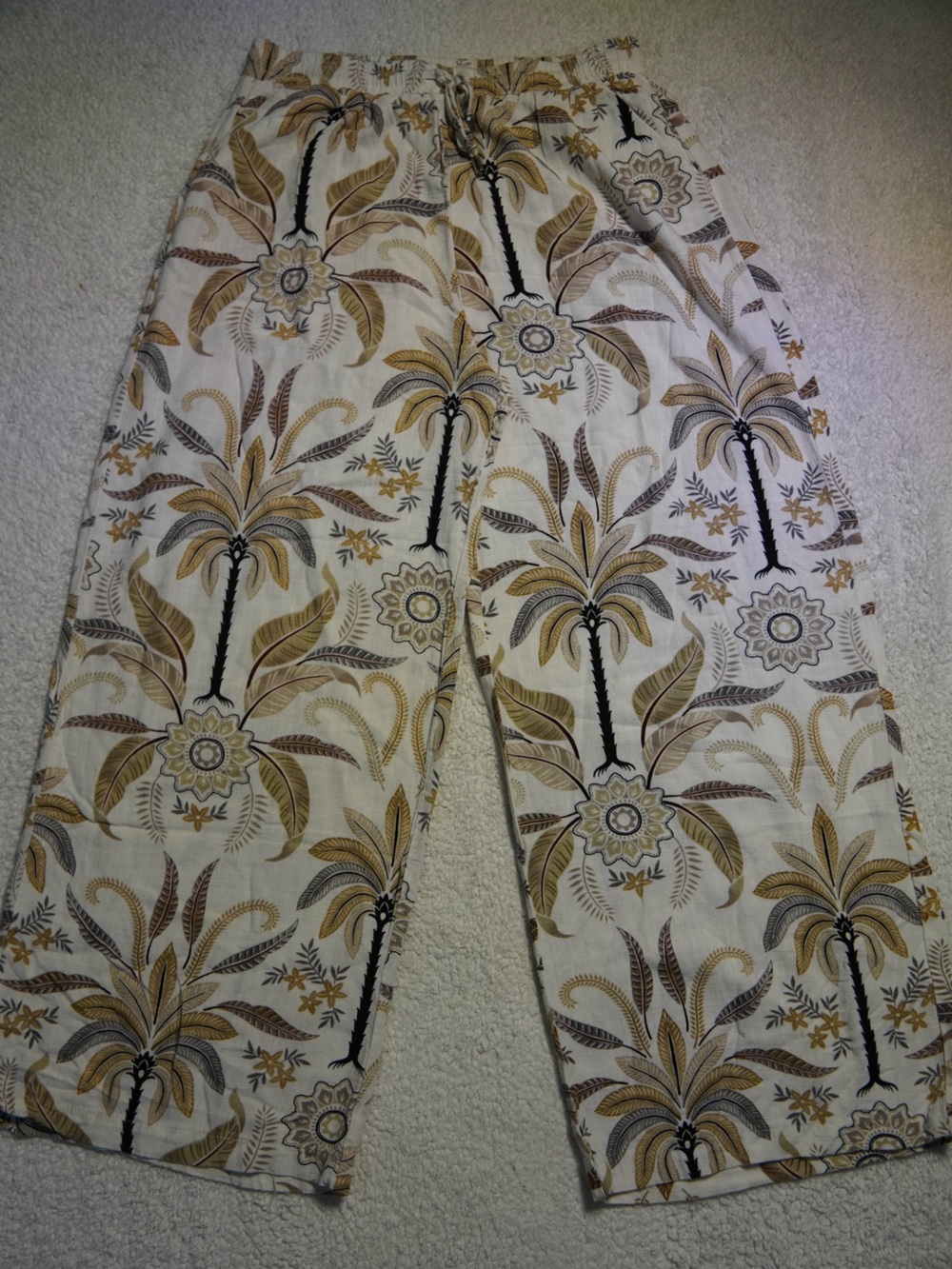 Label Of Love Linen Blend Palm Tree Wide Leg Pants Size M Tropical Boho Summer